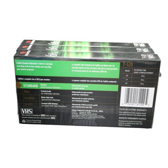 Lot Of 3 Fuji Film VHS Blank Video Tapes 6 hours HQ 120 High Quality - Picture 8 of 10
